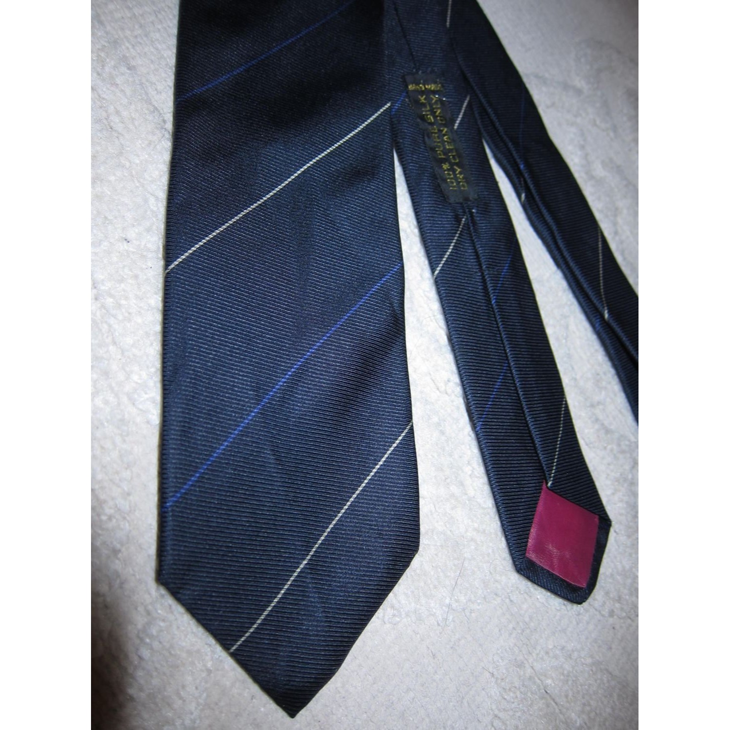 Vtg Giorgio Armani Silk Tie Navy Blue W Light Blue  White Diagonal Pin Stripes